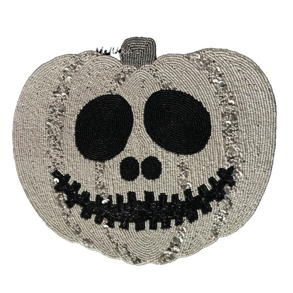 Christian Siriano Halloween Beaded Placemats Set of 4 Skeleton Jack O Lantern